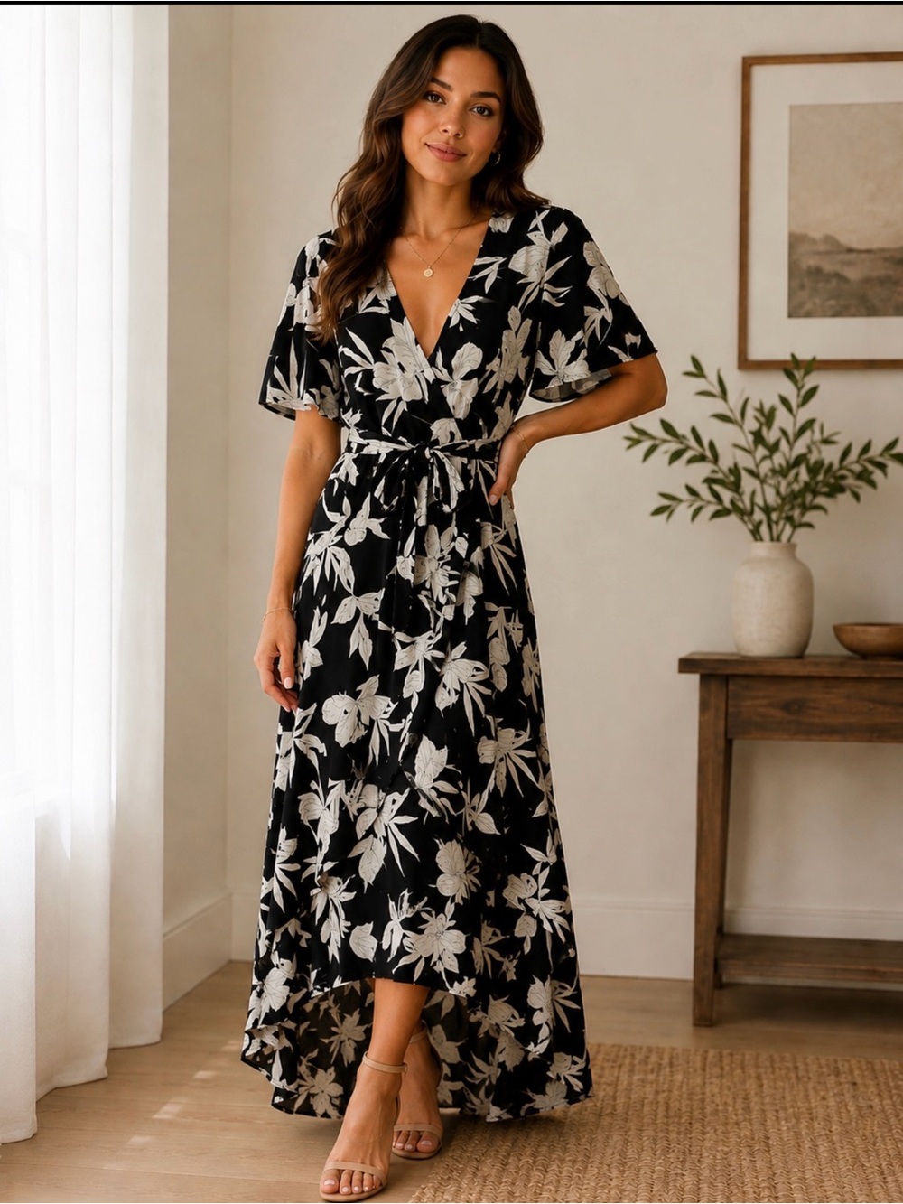 Show Me Your MuMu Black and Ivory Floral Wrap Maxi Dress